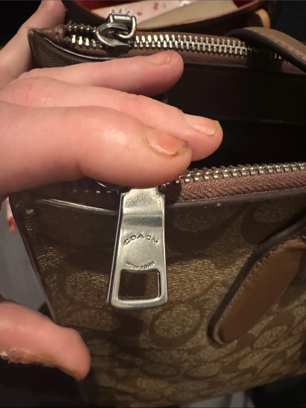 Coach Brown Signature Canvas Tote with Leather Trim